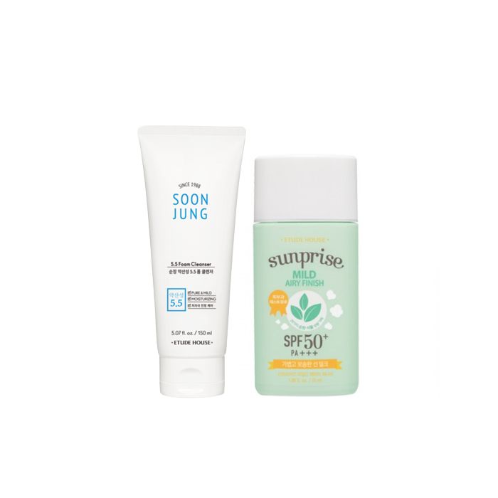 ETUDE - Soon Jung 5.5 Foam Cleanser - 150ml - White (1ea) + Sunprise Mild Airy Finish Sunscreen SPF50+ PA+++ - 55ml (1ea) Set