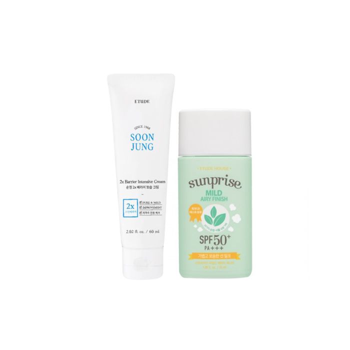 ETUDE - Soon Jung 2x Barrier Intensive Cream - 60ml (1ea) + Sunprise Mild Airy Finish Sunscreen SPF50+ PA+++ - 55ml (1ea) Set