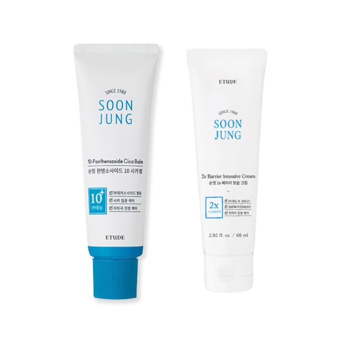 ETUDE - Soon Jung 2x Barrier Intensive Cream - 60ml (1ea) + Soon Jung 10-Panthensoside Cica Balm - 50ml (1ea) Set (new)