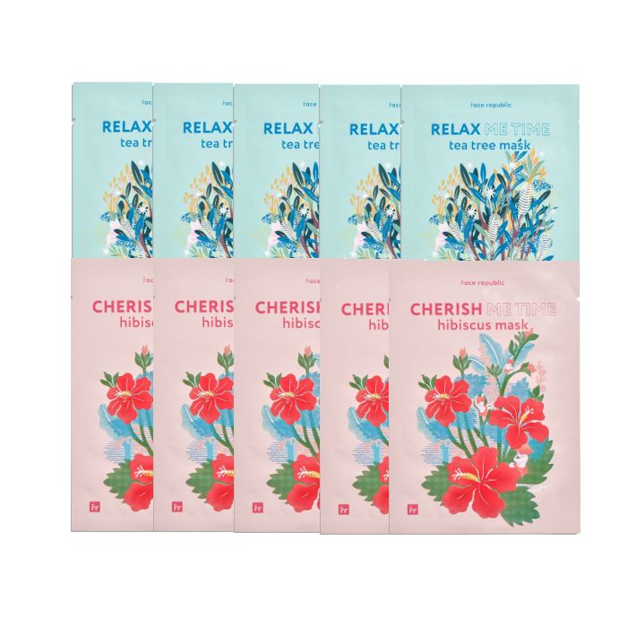 face republic - Relax Me Time Tea Tree Mask - 23ml (5ea) + Cherish Me Time Hibiscus Mask - 23ml (5ea) set