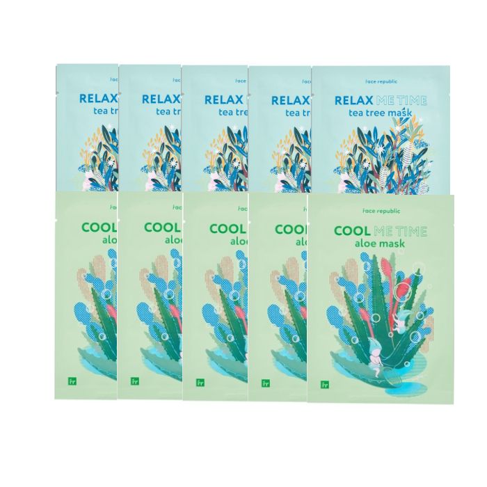 face republic - Relax Me Time Tea Tree Mask - 23ml (5ea) + Cool Me Time Aloe Mask - 23ml (5ea) set