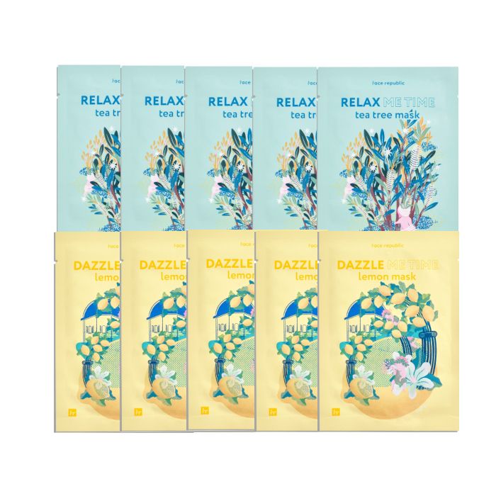 face republic - Relax Me Time Tea Tree Mask - 23ml (5ea) + Dazzle Me Time Lemon Mask - 23ml (5ea) set
