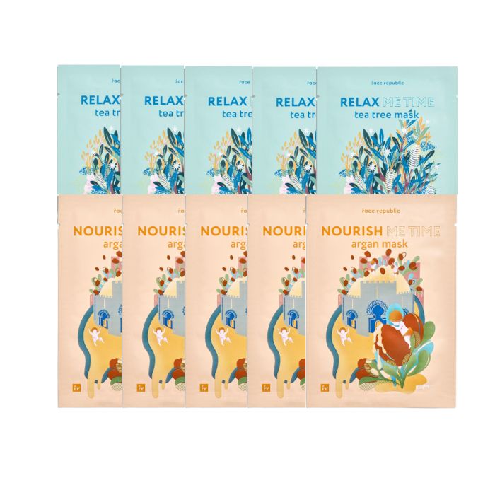 face republic - Relax Me Time Tea Tree Mask - 23ml (5ea) + Nourish Me Time Argan Mask - 23ml (5ea) set