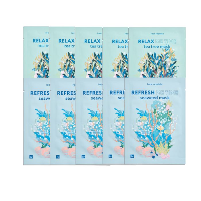 face republic - Relax Me Time Tea Tree Mask - 23ml (5ea) + Refresh Me Time Seaweed Mask - 23ml (5ea) set