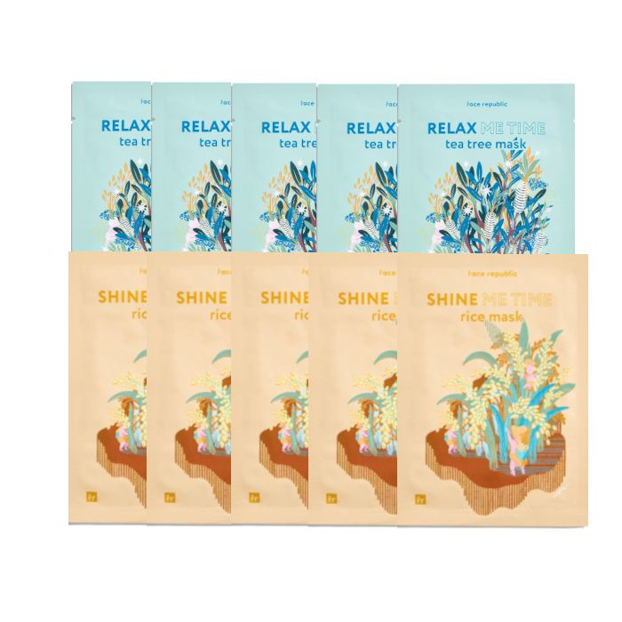 face republic - Relax Me Time Tea Tree Mask - 23ml (5ea) + Shine Me Time Rice Mask - 23ml (5ea) set