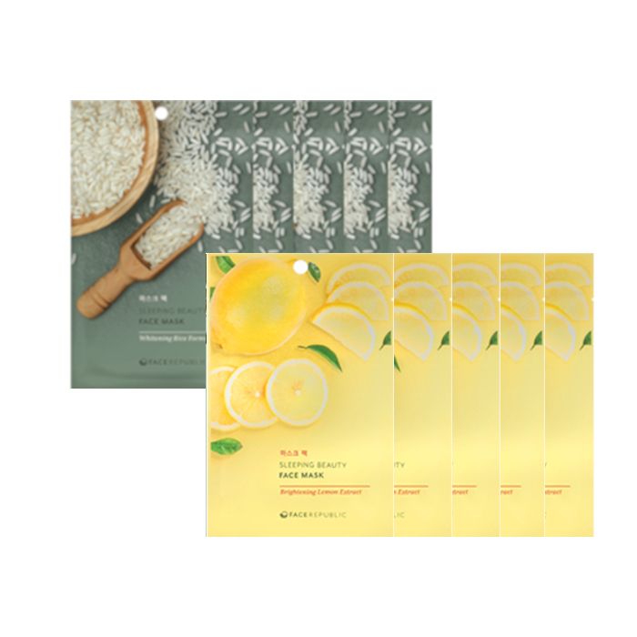 face republic - face republic - Sleeping Beauty Face Mask - 23ml - Whitening Rice Formula (5ea) + Sleeping Beauty Face Mask - 23ml - Brightening Lemon Extract (5ea) set